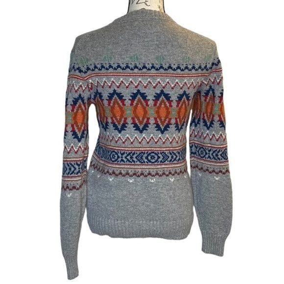 H&M LOGG Sweater Fair Isle Crew Neck Sweater Gray Blue Orange S - Picture 4 of 16
